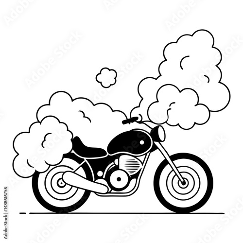 Motorcycle Burnout with Smoke Clouds Icon in Raster Outline Style