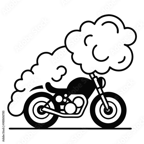 Motorcycle Burnout with Smoke Clouds Icon in Raster Outline Style