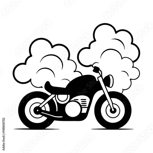 Motorcycle Burnout with Smoke Clouds Icon in Raster Outline Style
