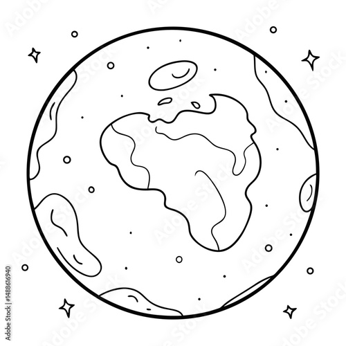 Planet Earth in Space Icon for Outline Coloring Book Page