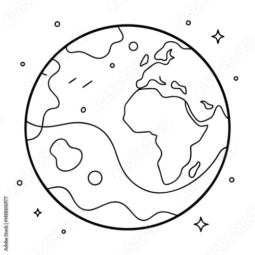 Planet Earth in Space Icon for Outline Coloring Book Page