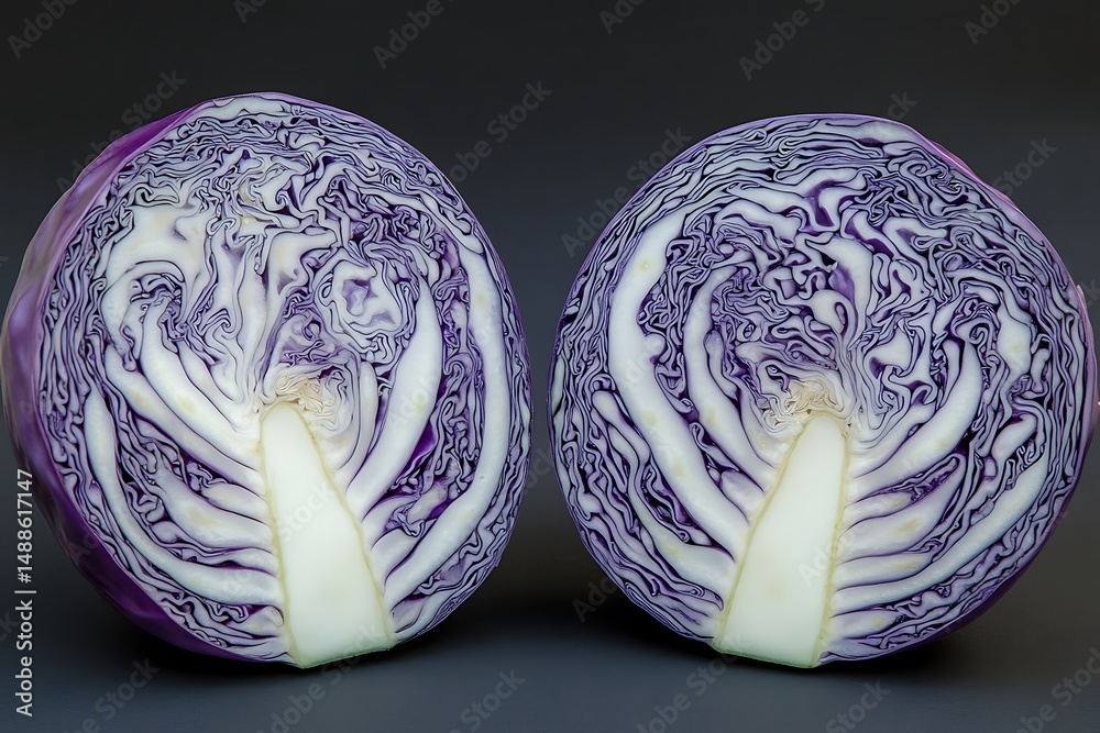 Obraz premium cabbage sliced in half showing natural fractals