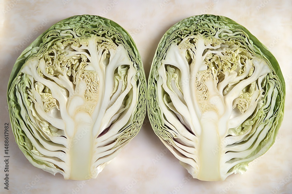Obraz premium cabbage sliced in half showing natural fractals