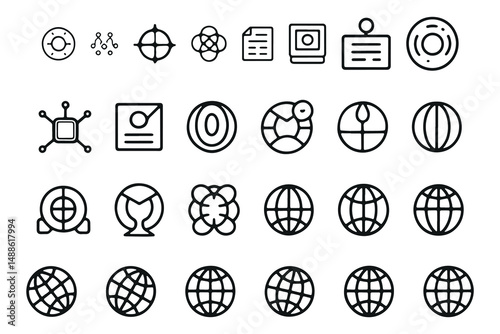 Collection of Simple Line Icons for Global Communication and Technology