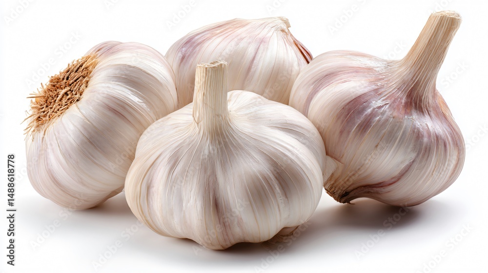 Obraz premium Fresh Garlic Bulb on White Background - Food Photography