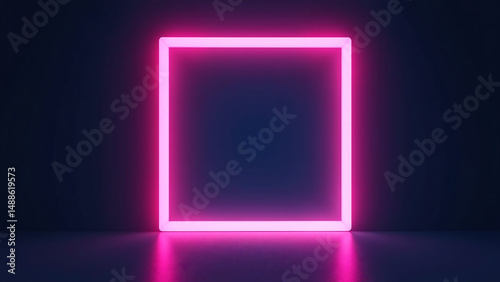 mesmerizing neon square frame glows softly within darkened background precise edges seamlessly looping