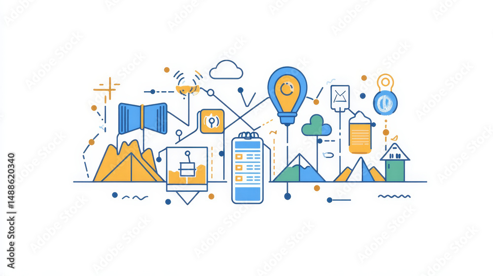 Streamlined linear icons showcasing the full range of event planning activities for mobile and web apps Streamlined linear icons showcasing the full range of event planning activities for mobile and web apps
