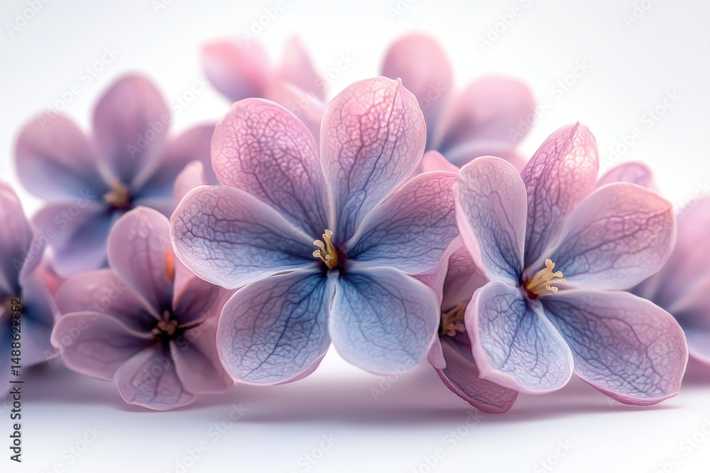Fototapeta premium Delicate pink and blue flowers arranged beautifully for a fresh and vibrant display in a serene setting