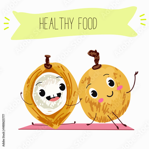 Pitomba fruit cute funny cheerful characters with different poses and emotions. Vector hand drawnvector illistration.
