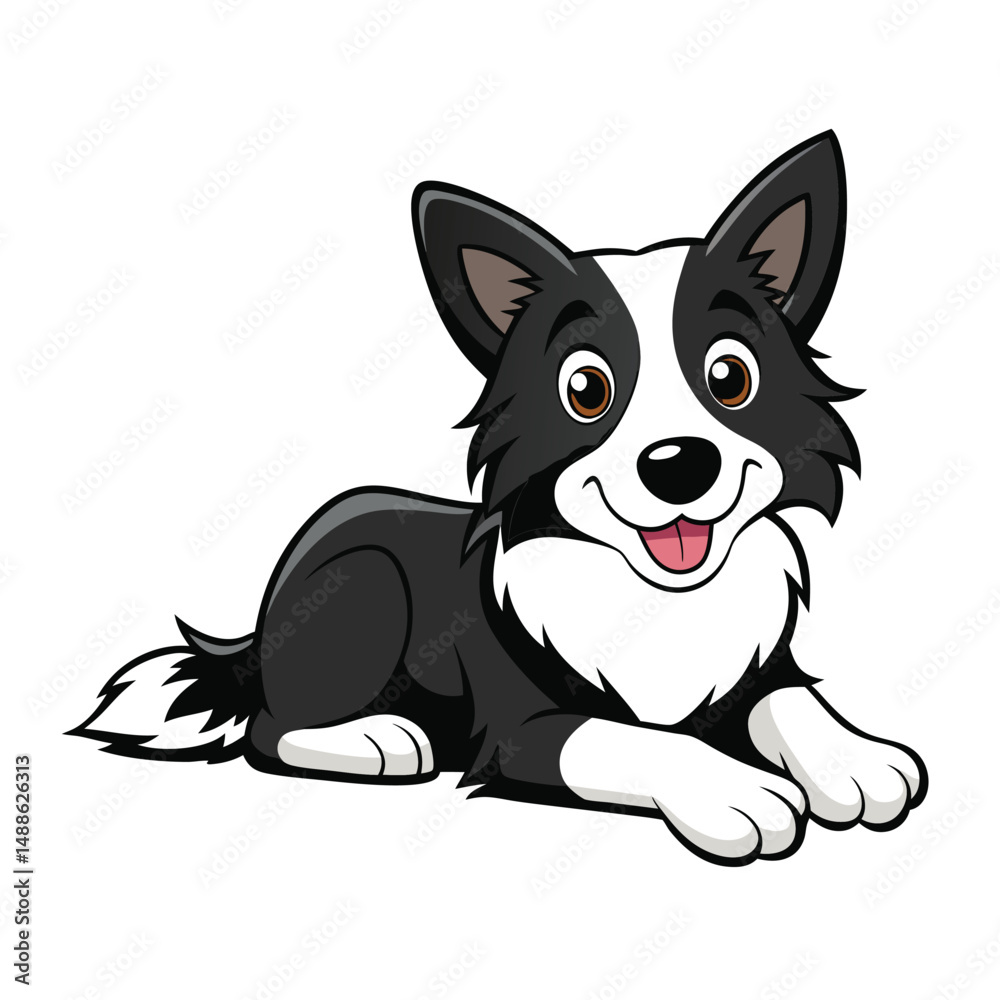 Fototapeta premium Adorable Black and White Border Collie Dog Illustration