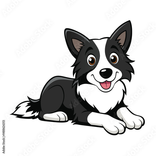 Adorable Black and White Border Collie Dog Illustration