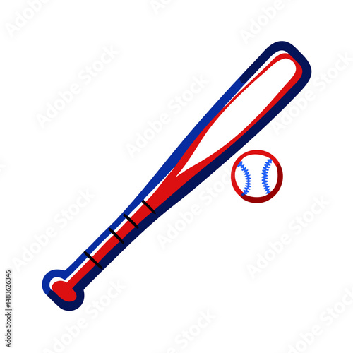 Baseball bat icon with ball, sporty equipment concept during Independence Day celebration