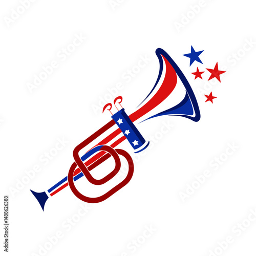 Patriotic trumpet icon playing fanfare, celebration concept