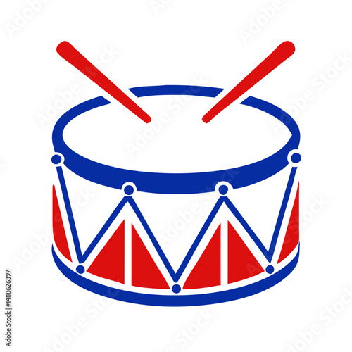 Patriotic drum icon striking rhythm, festive celebration concept