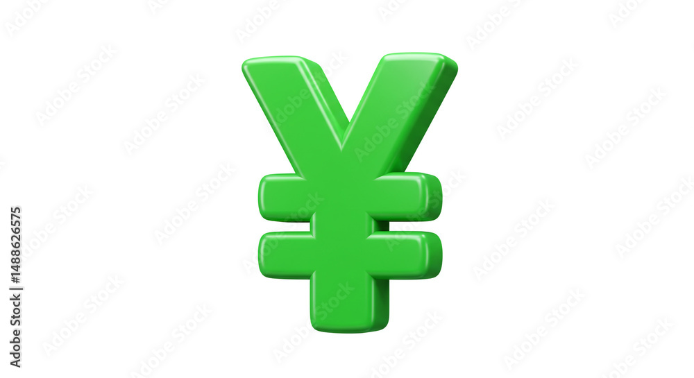 Fototapeta premium A single green yen symbol isolated on a white background in a studio shot with soft lighting effects