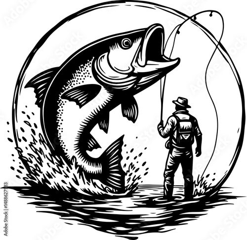 Epic Bass Fishing Catch – Jumping Largemouth Bass Artwork"