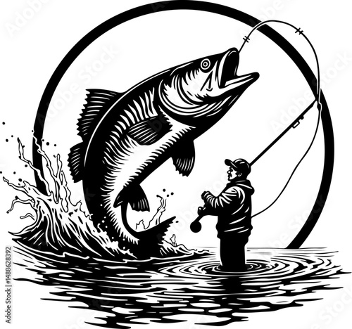 Epic Bass Fishing Catch – Jumping Largemouth Bass Artwork"