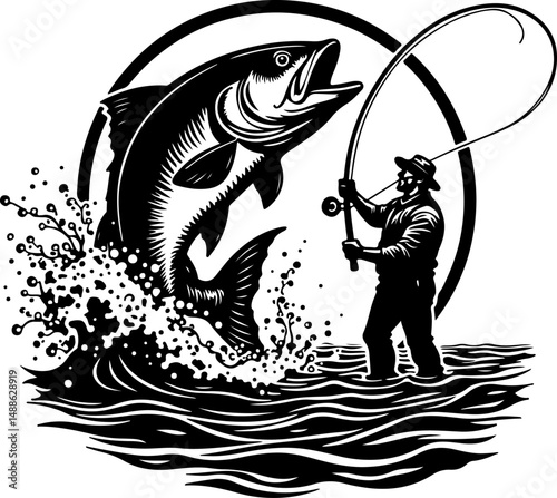 Epic Bass Fishing Catch – Jumping Largemouth Bass Artwork"