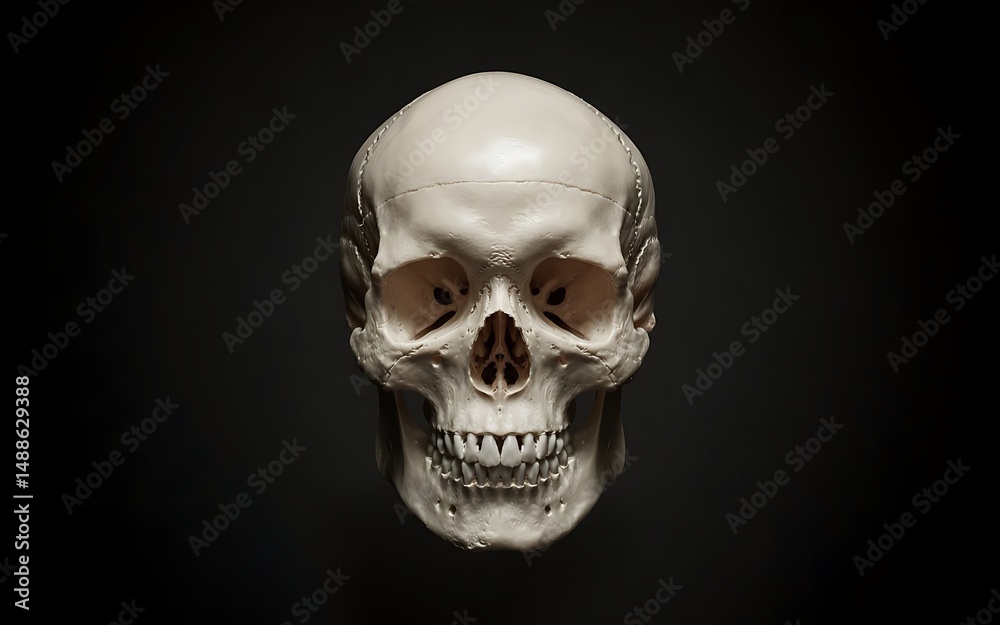Fototapeta premium Detailed Close-up of a Human Skull Against a Dark Background