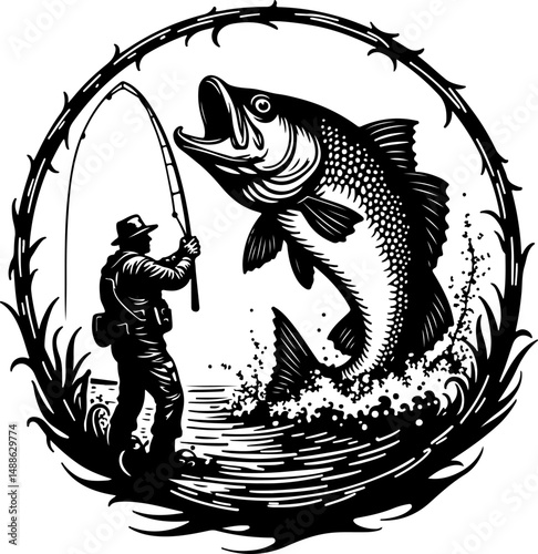 Epic Bass Fishing Catch – Jumping Largemouth Bass Artwork"