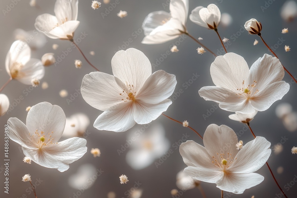 Fototapeta premium Delicate white blossoms softly floating in a gentle breeze during springtime