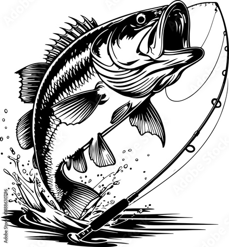Epic Bass Fishing Catch – Jumping Largemouth Bass Artwork"