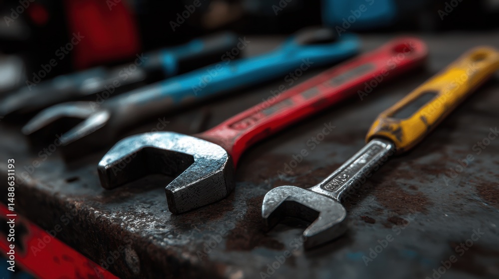 Fototapeta premium A collection of wrenches in various colors and sizes.