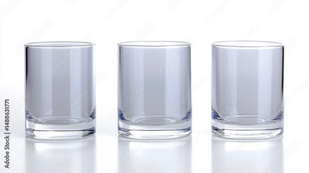 Three empty glasses on a white background. Three empty glasses on a white background.