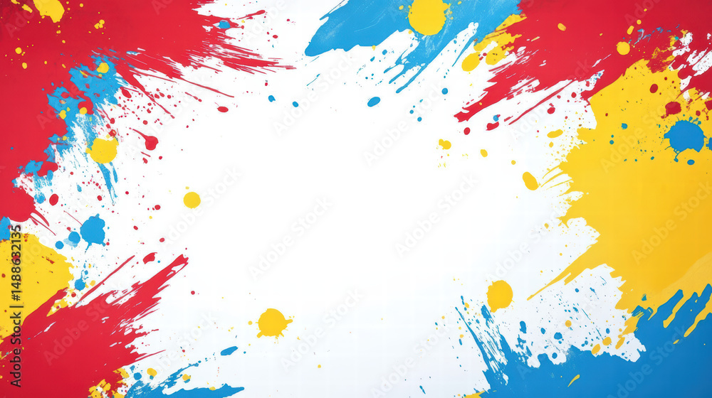 Obraz premium Vibrant splash of colors: A dynamic burst of primary colors against a clean background. Illustrating the beauty of creative and artistic expression.