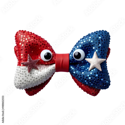 Patriotic Googly Eye Bow Tie 4th of July Decor isolated on transparent background