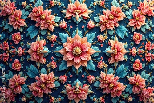 Intricate repeating floral motif, delicate details , plant, design, vintage