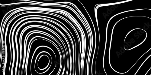 Abstract digital artwork featuring intricate topographic contour lines in fine detail, flowing smoothly and organically across a pure black background. 