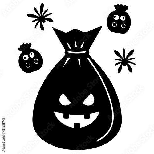 Candy bag with spooky treats silhouette vector illustration
