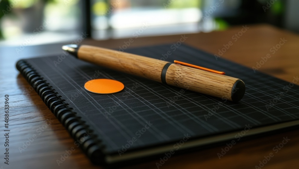 Fototapeta premium Wooden Pen and Notebook on a Desk