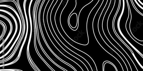 Abstract digital artwork featuring intricate topographic contour lines in fine detail, flowing smoothly and organically across a pure black background. 