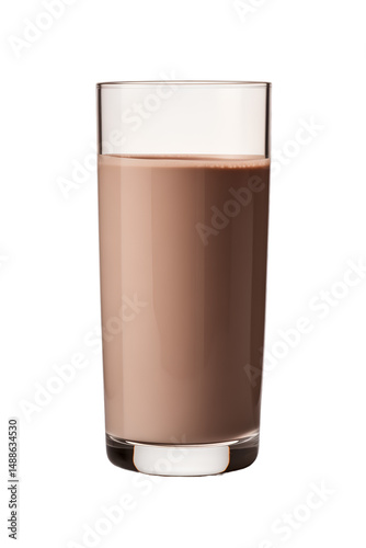glass with chocolate protein shake on transparent background