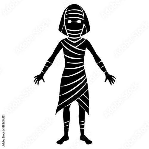 Girl dressed as mummy silhouette vector illustration