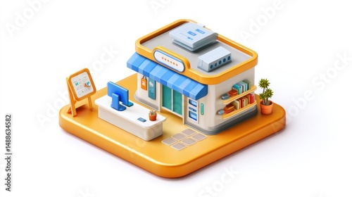 Cute, 3D rendered small store model