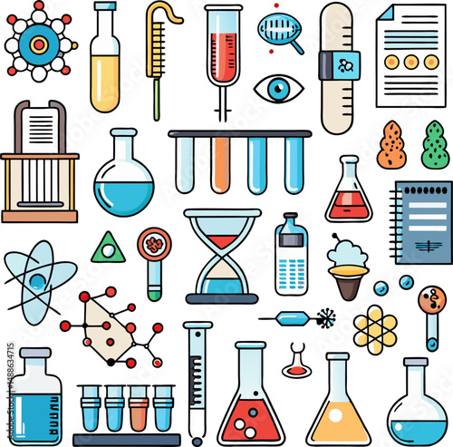 Laboratory line editable icon set. Containing experiment, test tube, microscope, flask, chemical, biology, research, lab and more. Editable stroke. Vector illustration 

