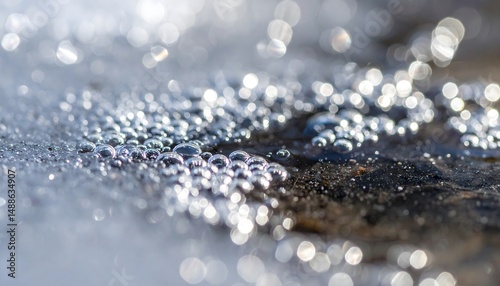 Sparkling Water Droplets on Dark Surface Nature Closeup photo