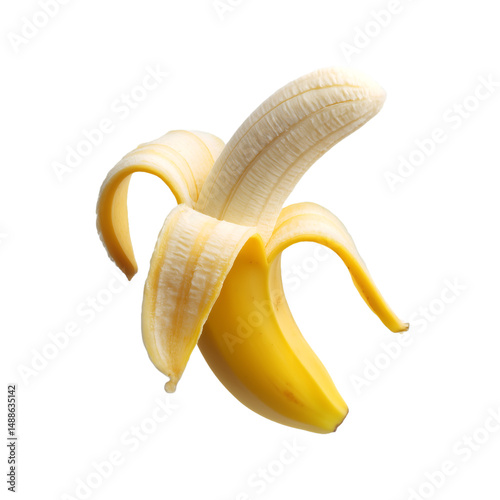 half peeled banana on transparent backgorund