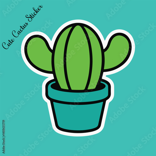 Schilderij op canvas Cactus Sticker, Cute Cactus Stickers Kawaii, Kawaii Doodle, A cute cartoon illus
