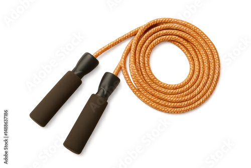 Orange jump rope with foam covered handles isolated on transparent background, promoting fitness and active lifestyle