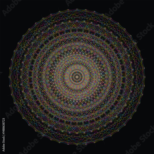 Complex Circular Mandala Pattern Composed of Multiple Colored Lines