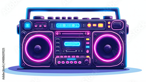 Wallpaper Mural Retro boombox with glowing neon lights and cassette player, vibrant colors create nostalgic and energetic music vibe Torontodigital.ca
