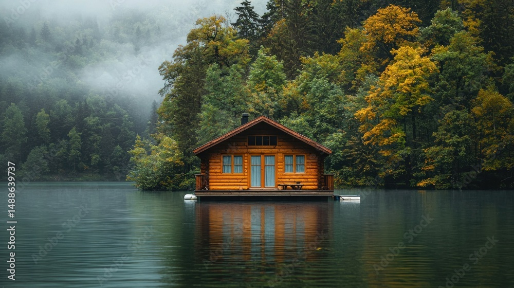Fototapeta premium Tranquil Lakeside Cabin (1)