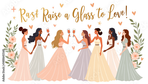 Bridal Shower Celebration with Bridesmaids – Elegant Wedding Party Illustration

