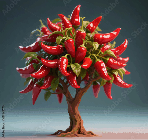 Chili Tree Fantasy: A Surreal Harvest of Spicy Red Peppers