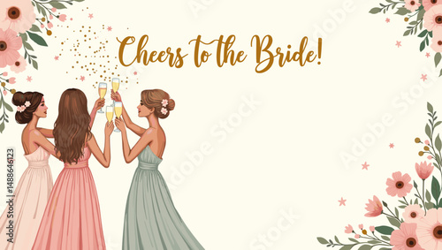 Bridal Shower Celebration with Bridesmaids – Elegant Wedding Party Illustration

