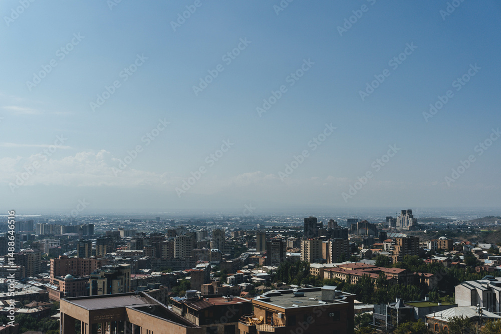 Naklejka premium night view of the city yerevan with ararat mountain behind